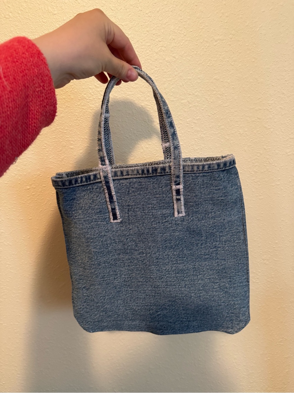 Small Denim Slim Tote Bag -10x10 inches - Hand-sewn by me - Picture 2 of 12